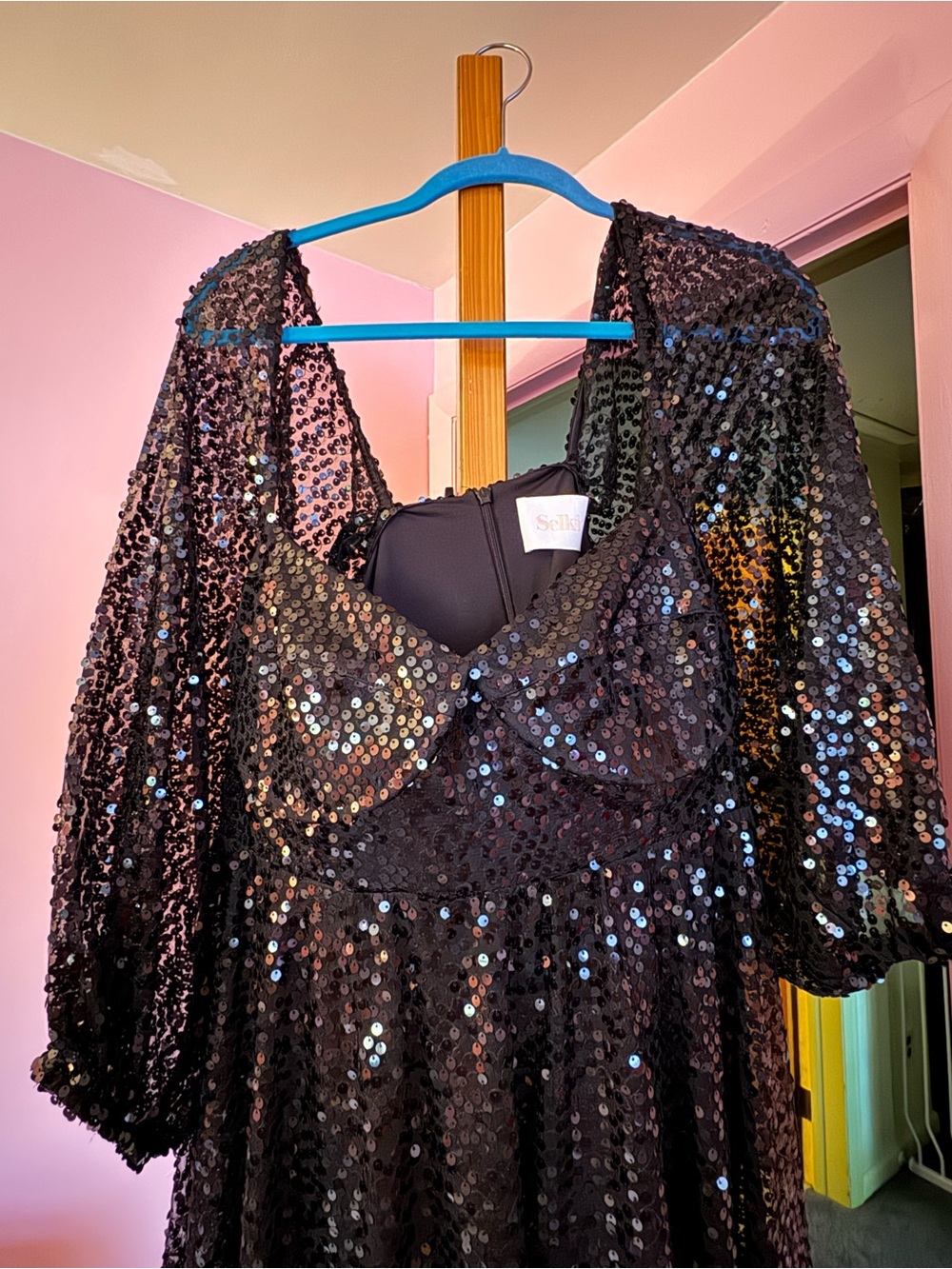 Selkie Black Sequin Midi Dress - Picture 2 of 4